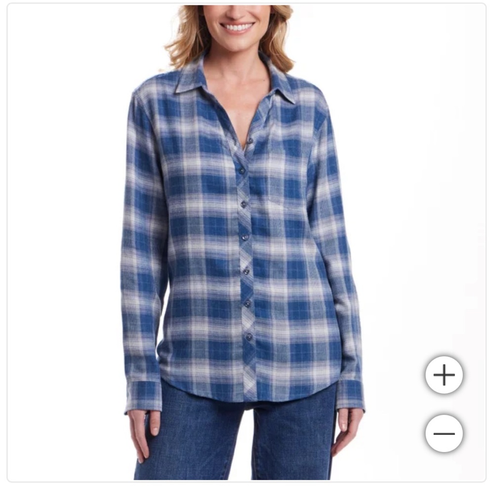 NWT Blue Weatherproof Vintage Women's Flannel Shirt Plaid Button-Up